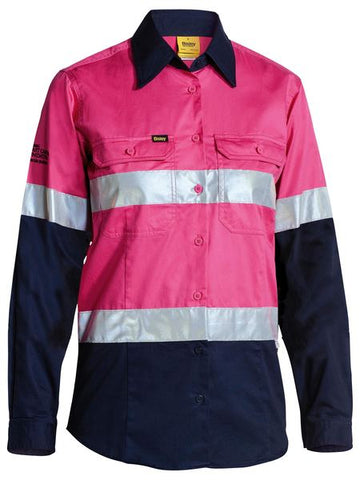 BISLEY BL6896 Womens 3M Taped Hi Vis Cool Lightweight L/S Shirt - Pink - Workin' Gear