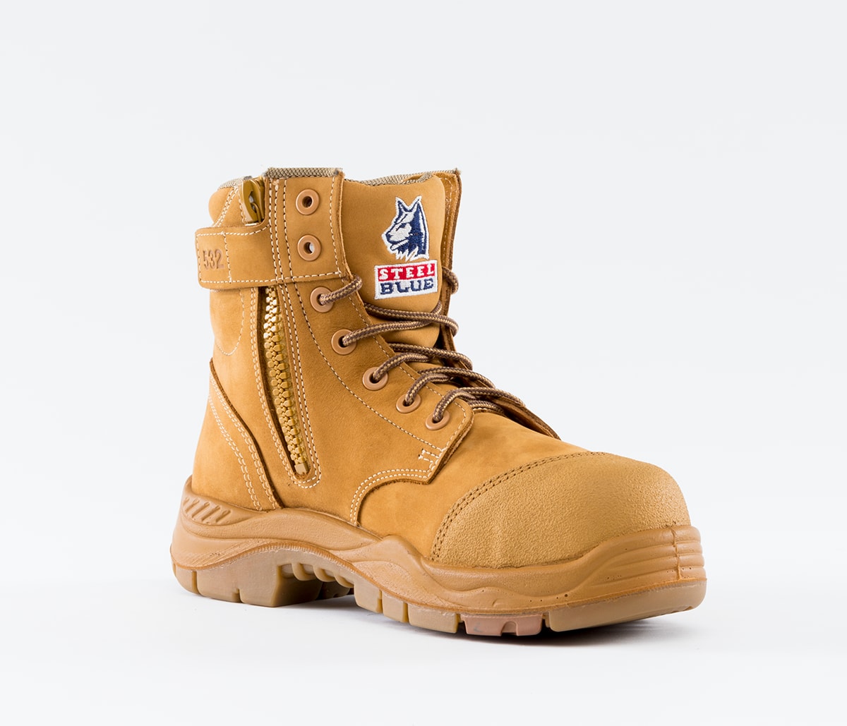 Steel blue composite toe outlet