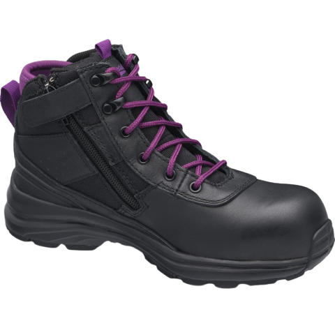 BLUNDSTONE 887 Ladies Zip Safety Boot - Black & Purple
