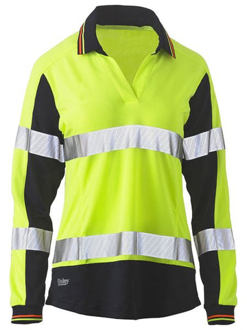 BISLEY BKL6225T Womens L/S Hi Vis V-Neck Polo - Yellow - Workin' Gear