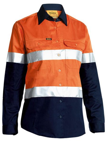 BISLEY BL6896 Womens 3M Taped Hi Vis Cool Light Weight L/S Shirt - Orange - Workin' Gear