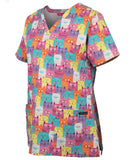 JB'S Ladies Scrub Top Printed - CAT (4STP1)