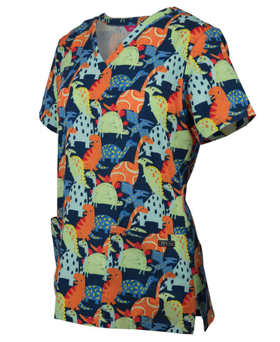 JB'S Ladies Scrub Top Printed - Dino (4STP1)