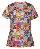 JB'S Ladies Scrub Top Printed - Raining Cats & Dogs (4STP1)