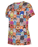 JB'S Ladies Scrub Top Printed - Raining Cats & Dogs (4STP1)
