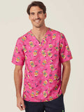 XMAS Gingerbread Surfer Print Scrub Unisex Top (CATRST) - Pink