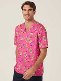 XMAS Gingerbread Surfer Print Scrub Unisex Top (CATRST) - Pink