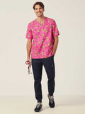 XMAS Gingerbread Surfer Print Scrub Unisex Top (CATRST) - Pink