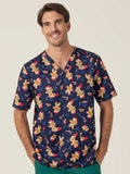 XMAS Gingerbread Surfer Print Scrub Unisex Top (CATRST) - Blue