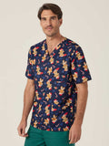 XMAS Gingerbread Surfer Print Scrub Unisex Top (CATRST) - Blue