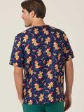 XMAS Gingerbread Surfer Print Scrub Unisex Top (CATRST) - Blue