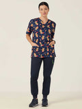 XMAS Gingerbread Surfer Print Scrub Unisex Top (CATRST) - Blue