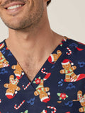 XMAS Gingerbread Surfer Print Scrub Unisex Top (CATRST) - Blue