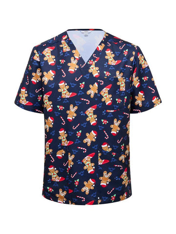 XMAS Gingerbread Surfer Print Scrub Unisex Top (CATRST) - Blue