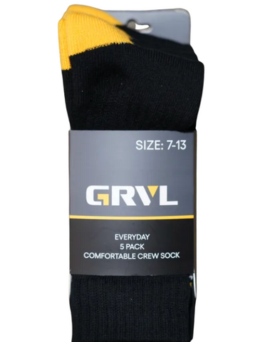 GRVL Everyday Comfortable Crew Socks - 5 Pack (GRVLS2)