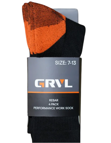 GRVL Rebar Sorbtek Performance Work Sock - 4 Pack