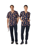 XMAS Gingerbread Surfer Print Scrub Unisex Top (CATRST) - Blue