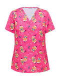 Workin Gear Woman wearing a pink Christmas scrub top  