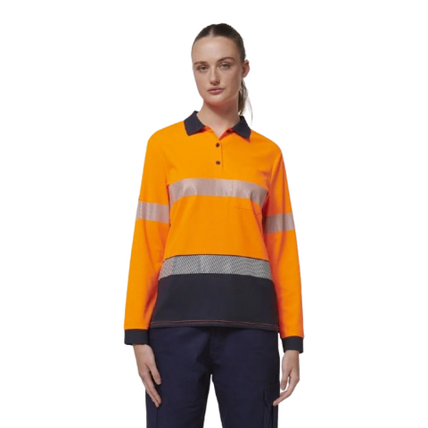 HARD YAKKA Womens Long Sleeve Taped Polo (Y08604)