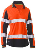 BISLEY BKL6225T Womens L/S Taped Hi Vis V-Neck Polo - Orange - Workin' Gear